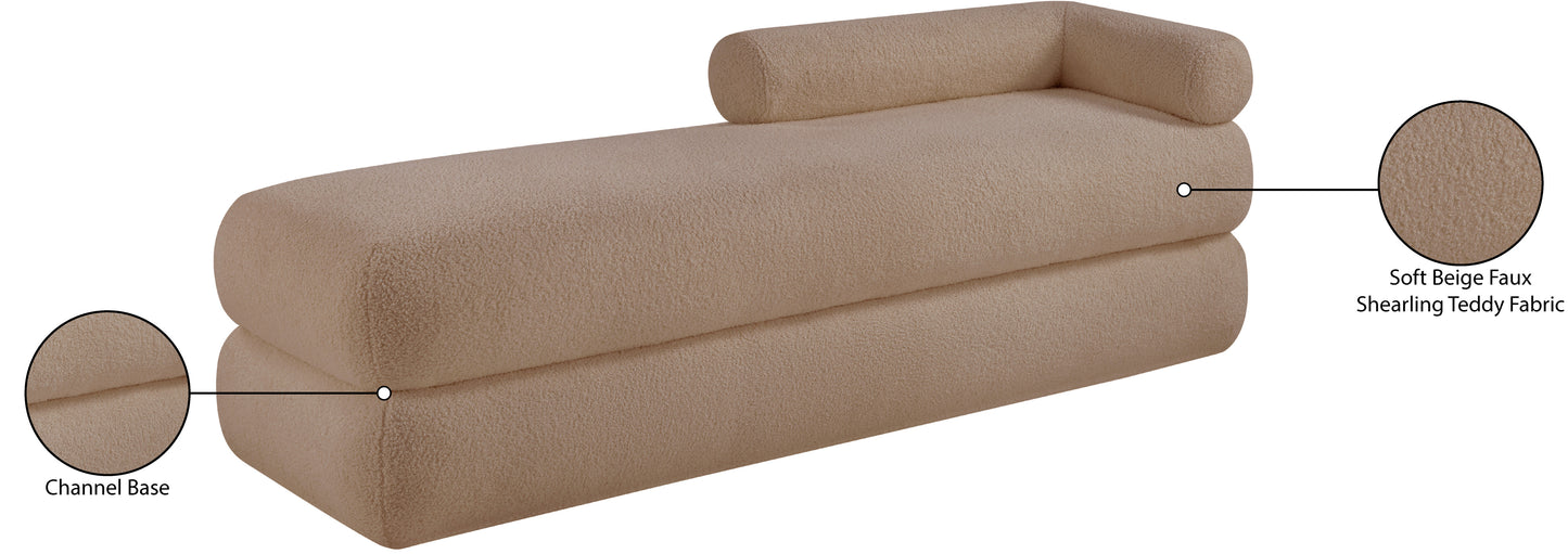 arlo beige faux shearling teddy fabric bench