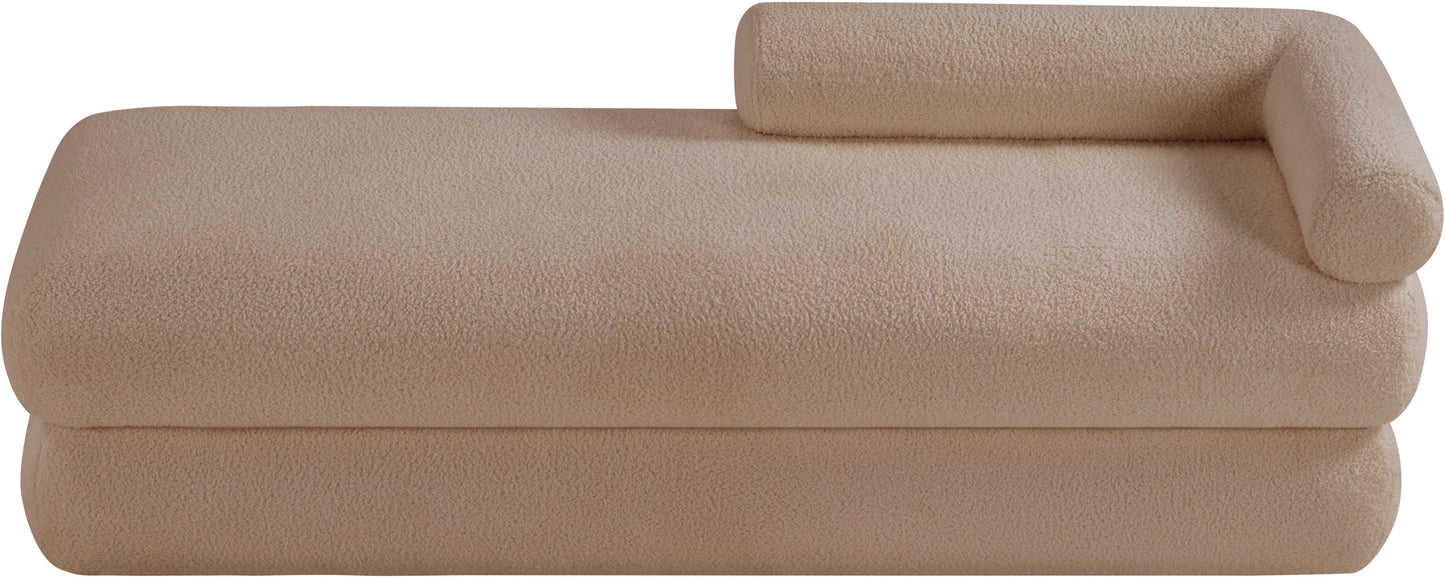 arlo beige faux shearling teddy fabric bench