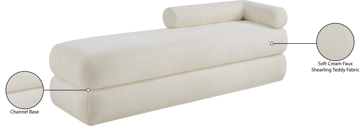 arlo cream faux shearling teddy fabric bench