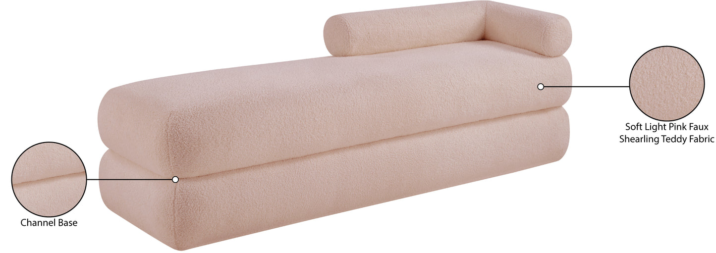 arlo pink faux shearling teddy fabric bench