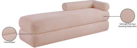 Arlo Pink Faux Shearling Teddy Fabric Bench