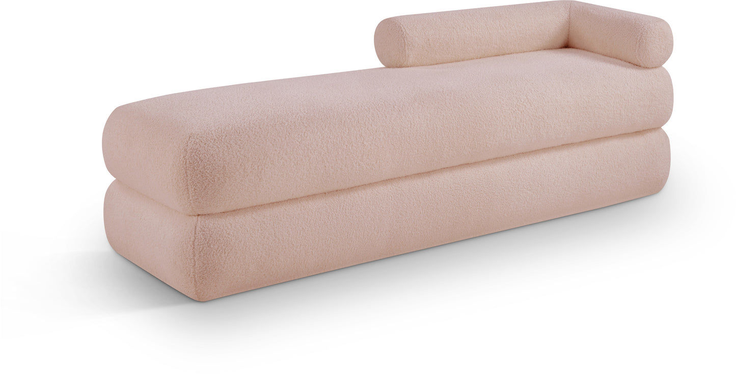 arlo pink faux shearling teddy fabric bench