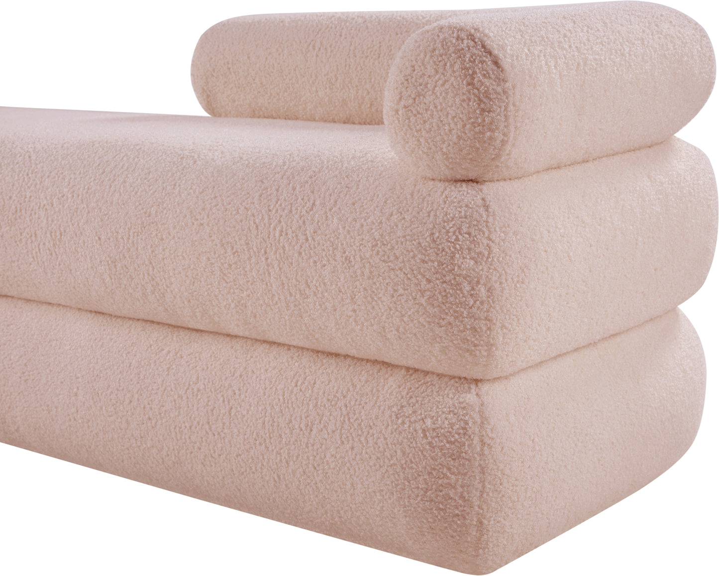 arlo pink faux shearling teddy fabric bench