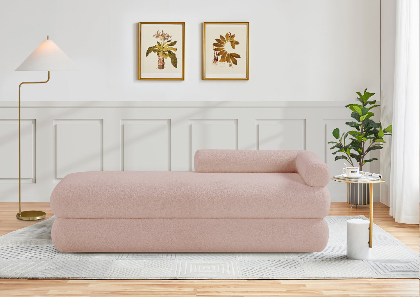 arlo pink faux shearling teddy fabric bench