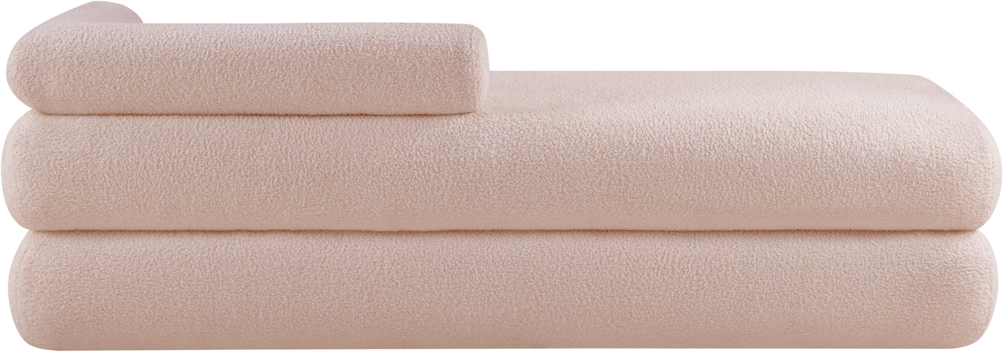 arlo pink faux shearling teddy fabric bench