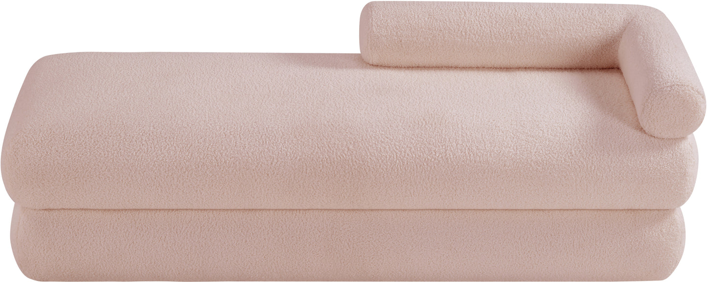 arlo pink faux shearling teddy fabric bench