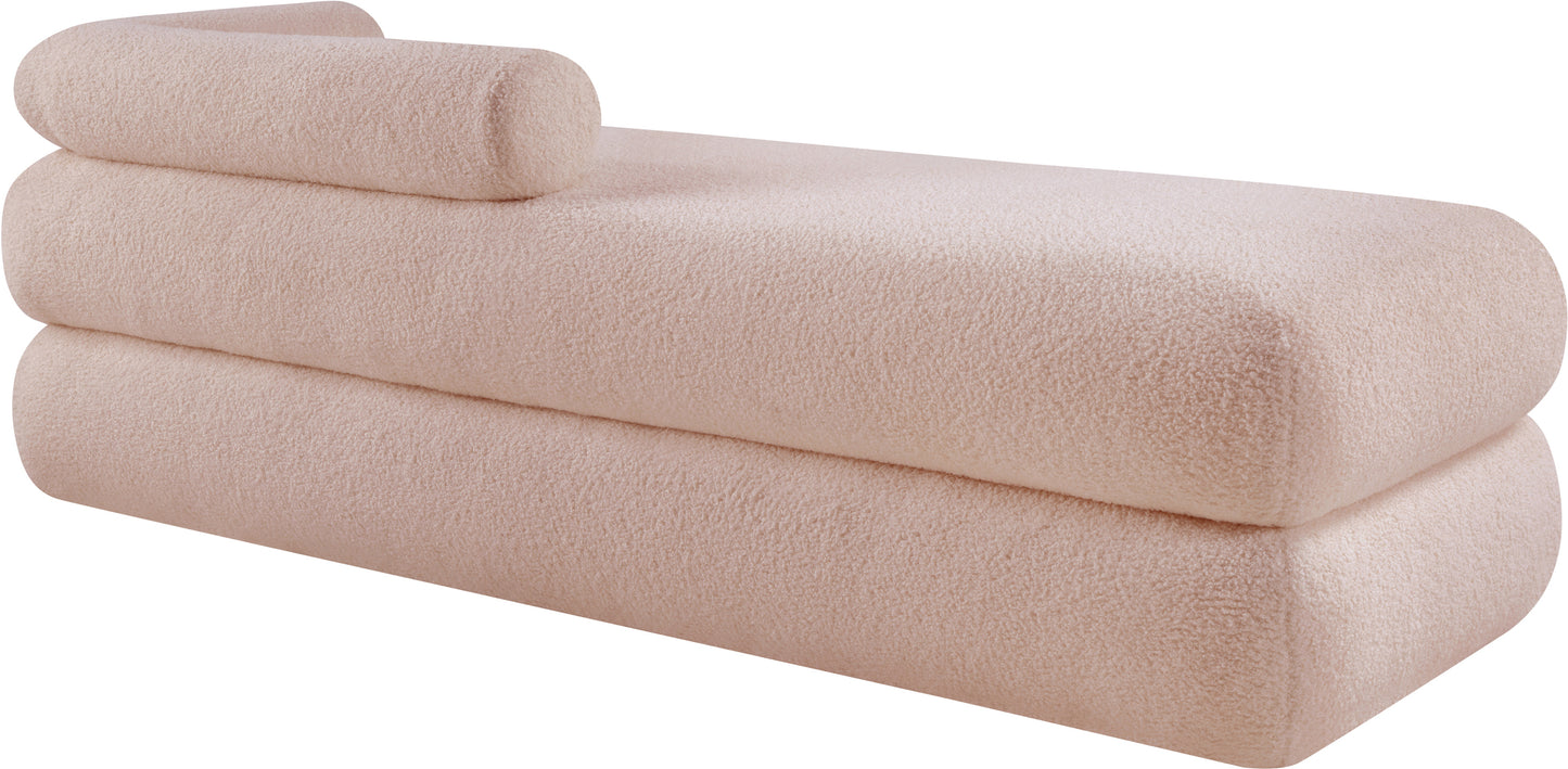 arlo pink faux shearling teddy fabric bench