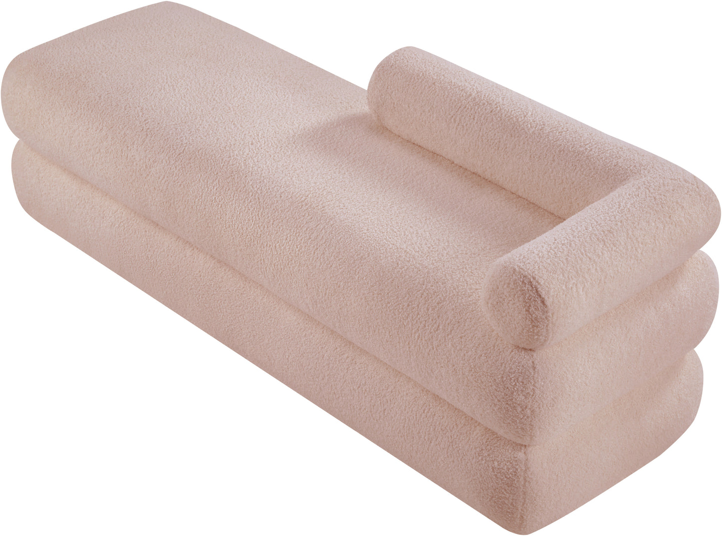 arlo pink faux shearling teddy fabric bench