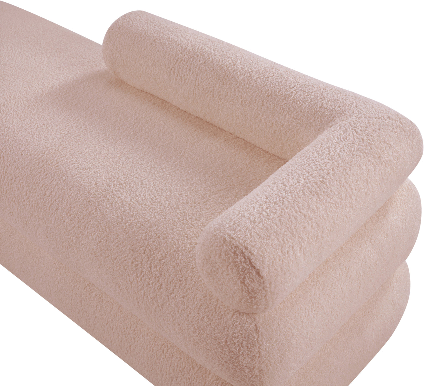 arlo pink faux shearling teddy fabric bench