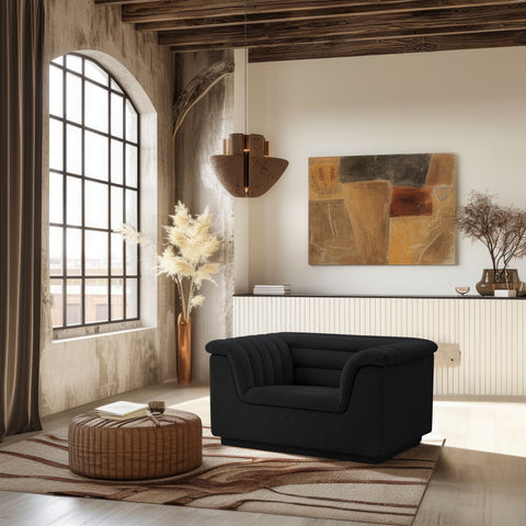 Faye Black Boucle Fabric Upholstered Chair, 1 Piece (Style 2)