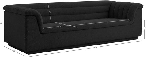Faye 94" Black Boucle Fabric Upholstered Sofa, 1 Piece