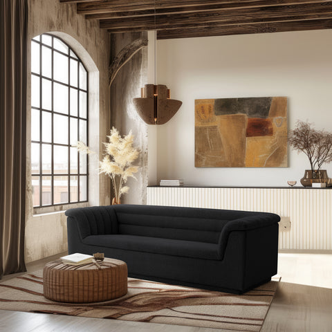 Faye 94" Black Boucle Fabric Upholstered Sofa, 1 Piece