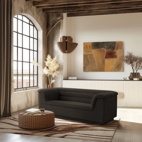Faye 72" Brown Boucle Fabric Upholstered Loveseat, 1 Piece