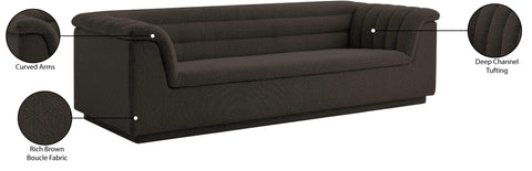 Faye 94" Brown Boucle Fabric Upholstered Sofa, 1 Piece
