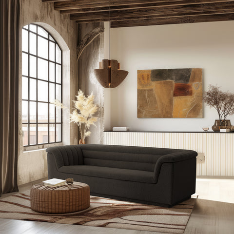 Faye 94" Brown Boucle Fabric Upholstered Sofa, 1 Piece