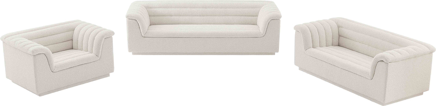 dillard cream boucle fabric loveseat l