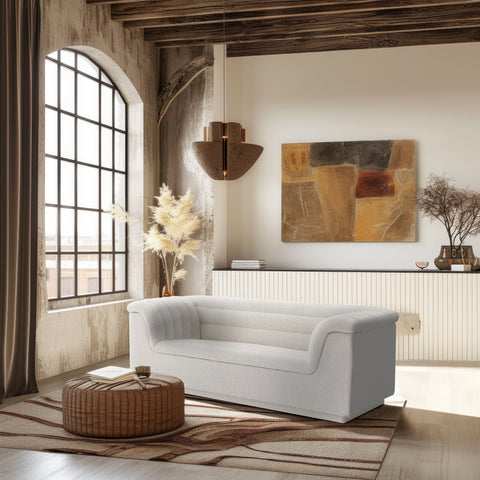 Faye 72" Cream Boucle Fabric Upholstered Loveseat, 1 Piece