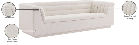 Faye 94" Cream Boucle Fabric Upholstered Sofa, 1 Piece