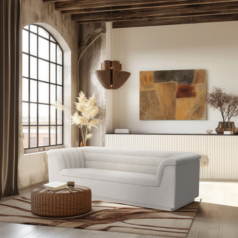 Faye 94" Cream Boucle Fabric Upholstered Sofa, 1 Piece
