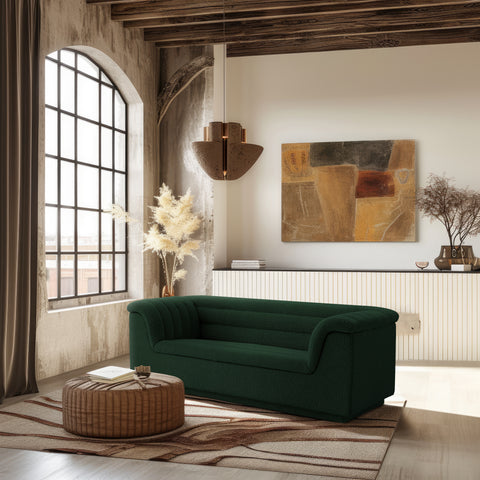 Faye 72" Green Boucle Fabric Upholstered Loveseat, 1 Piece