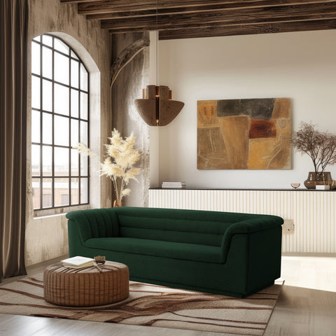 Faye 94" Green Boucle Fabric Upholstered Sofa, 1 Piece