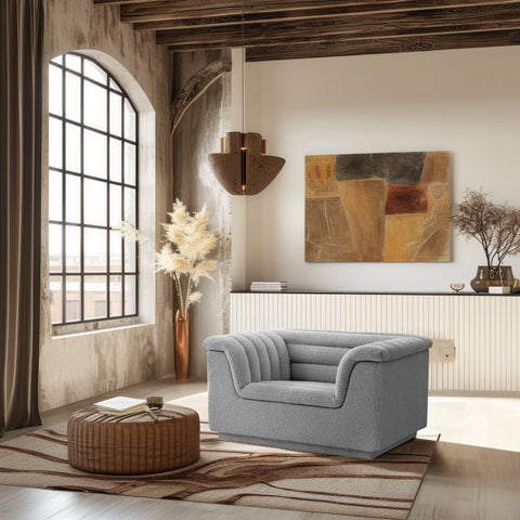 Faye Grey Boucle Fabric Upholstered Chair, 1 Piece (Style 2)