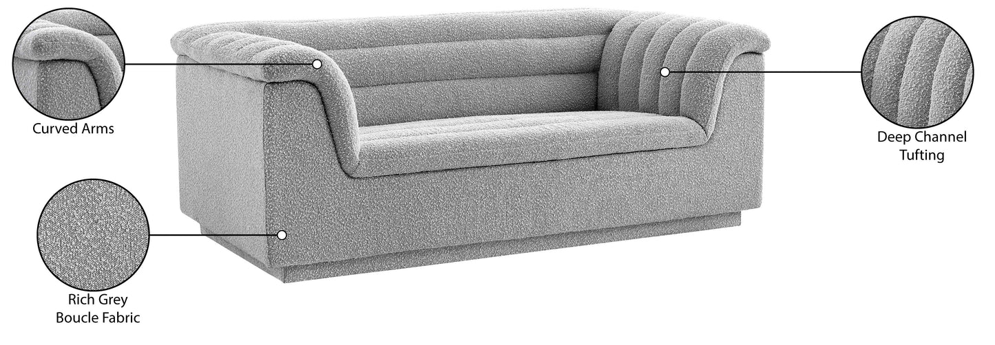 dillard grey boucle fabric loveseat l