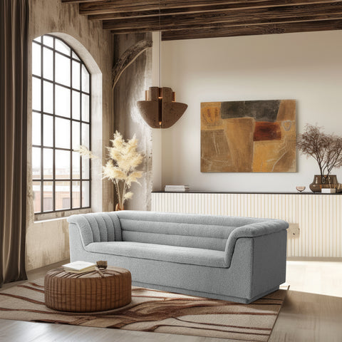 Faye 94" Grey Boucle Fabric Upholstered Sofa, 1 Piece