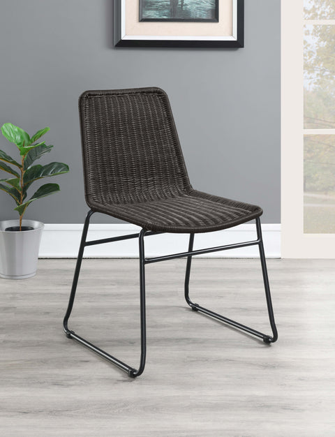 Veena Faux Rattan Metal Dining Side Chair Brown (Set of 2)Brown