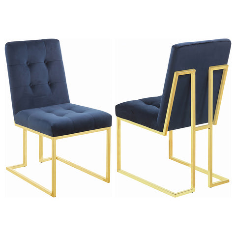 Kerwin Velvet Upholstered Dining Side Chair Gold (Set of 2)Blue / Gold