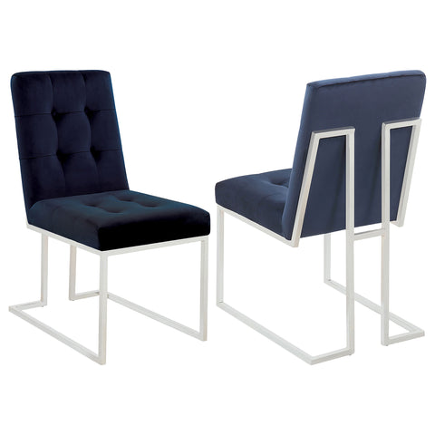 Kerwin Velvet Upholstered Dining Side Chair Chrome (Set of 2)Blue / Chrome