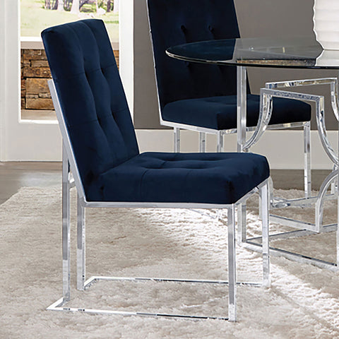 Kerwin Velvet Upholstered Dining Side Chair Chrome (Set of 2)Blue / Chrome