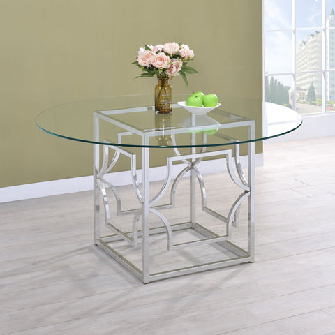 Ganso Round 54-inch Glass Top Metal Dining Table ChromeChrome