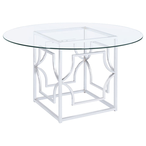 Ganso Round 54-inch Glass Top Metal Dining Table ChromeChrome