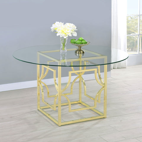 Ganso Round 54-inch Glass Top Metal Dining Table BrassBrass