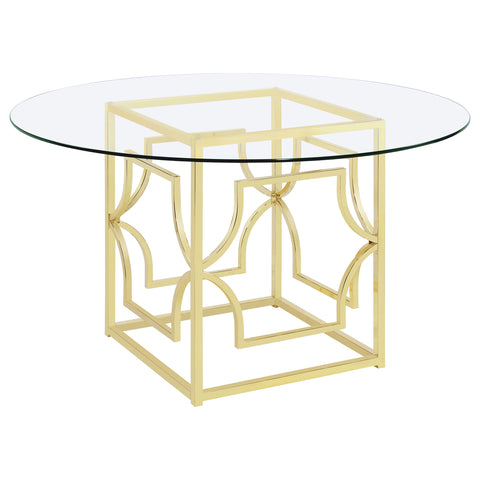 Ganso Round 54-inch Glass Top Metal Dining Table BrassBrass