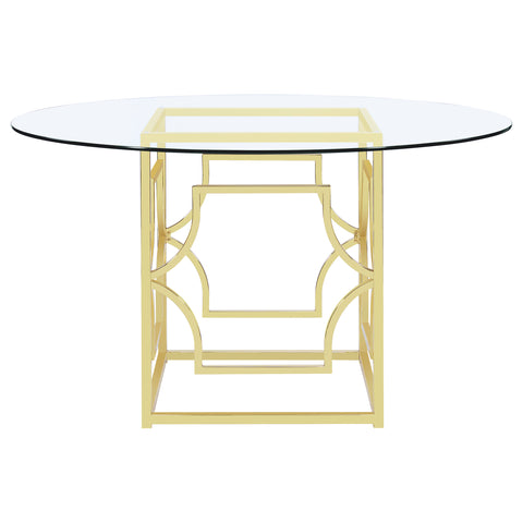Ganso Round 54-inch Glass Top Metal Dining Table BrassBrass
