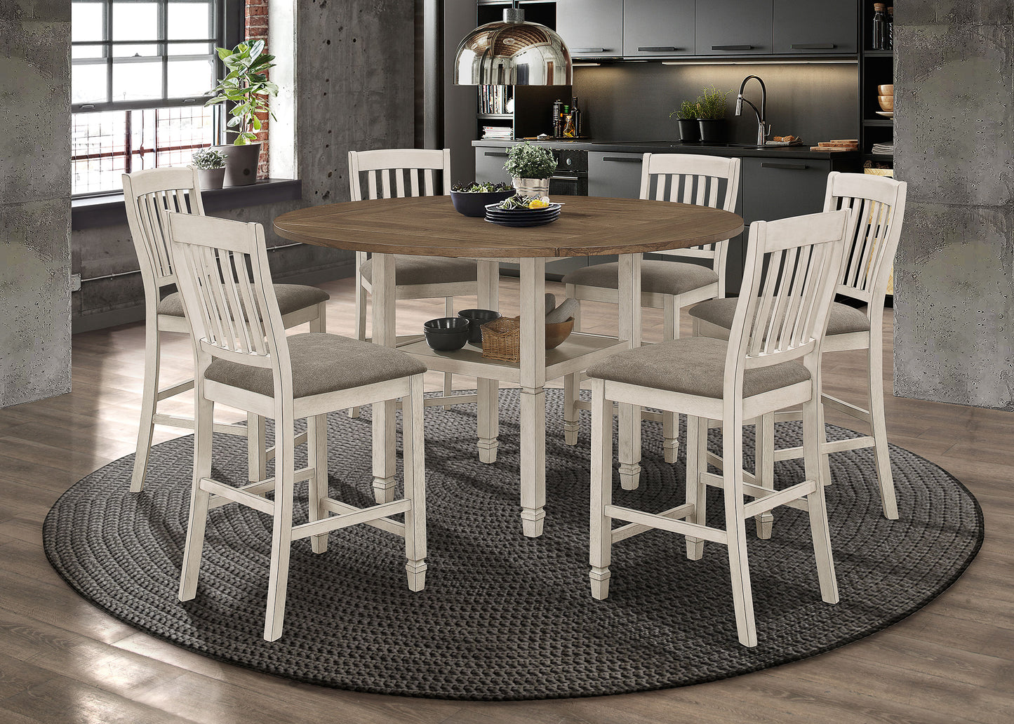valdez 7-piece drop leaf counter dining set rustic creamrustic cream