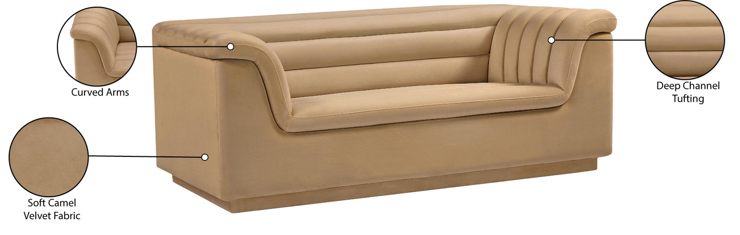 dillard camel velvet fabric loveseat l