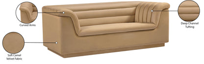 Dillard Camel Velvet Fabric Loveseat L