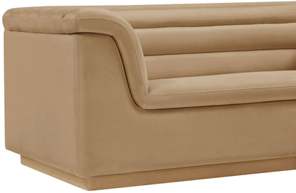 Dillard Camel Velvet Fabric Loveseat L