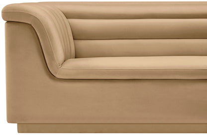 Dillard Camel Velvet Fabric Loveseat L