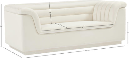 Dillard Cream Velvet Fabric Loveseat L