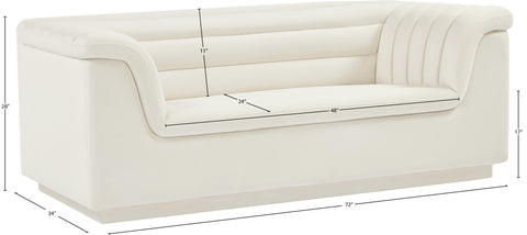 Dillard Cream Velvet Fabric Loveseat L