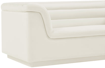 Dillard Cream Velvet Fabric Loveseat L