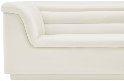 Dillard Cream Velvet Fabric Loveseat L