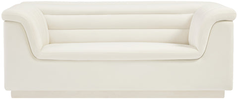 Dillard Cream Velvet Fabric Loveseat L