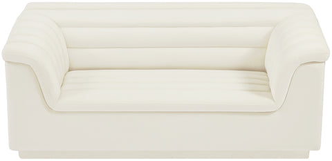 Dillard Cream Velvet Fabric Loveseat L