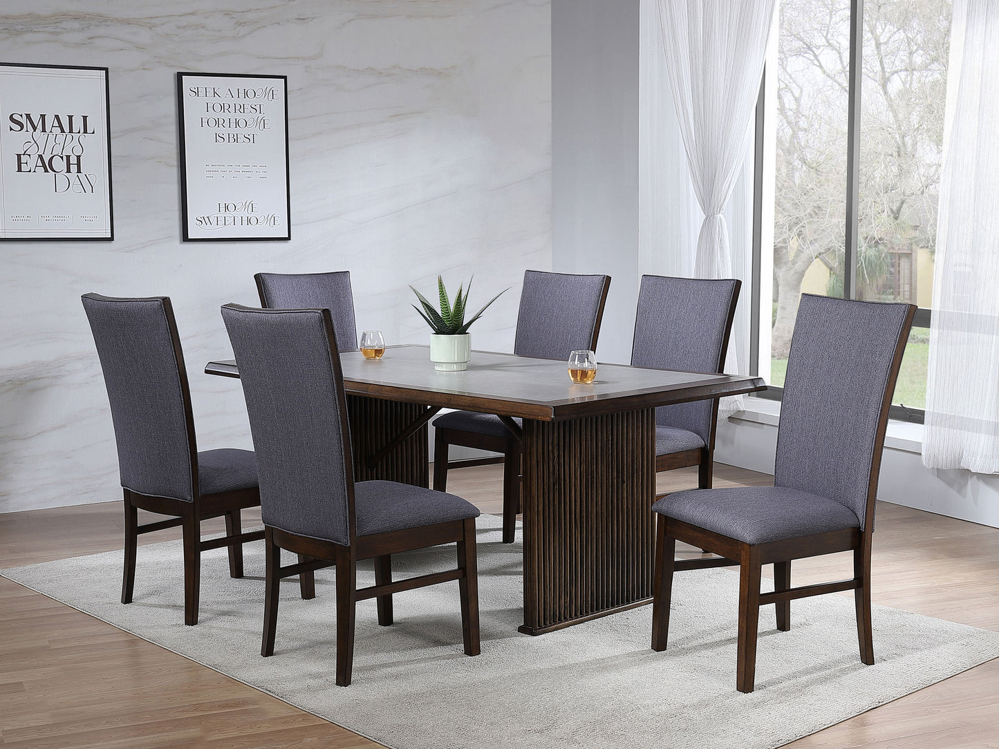 griffin 7-piece rectangular dining table set brown