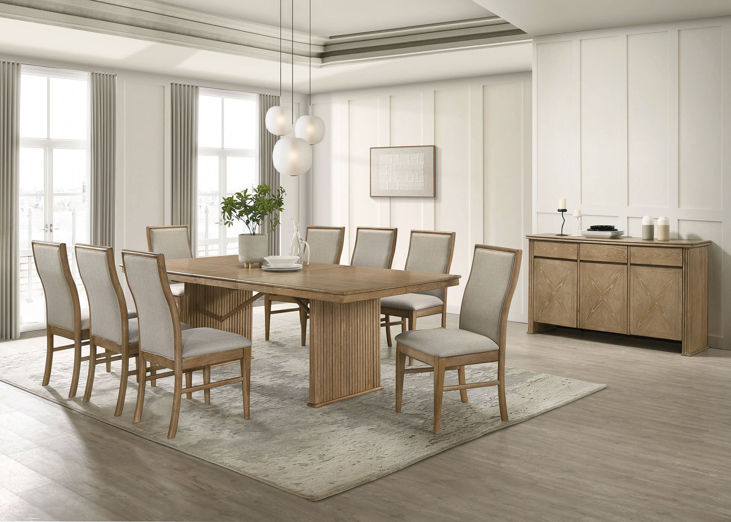 jirou 10-piece extension dining set distressed light brown